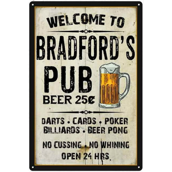 BRADFORD'S Pub Sign Vintage Man Cave Bar 8 x 12 High Gloss Metal 208120028470