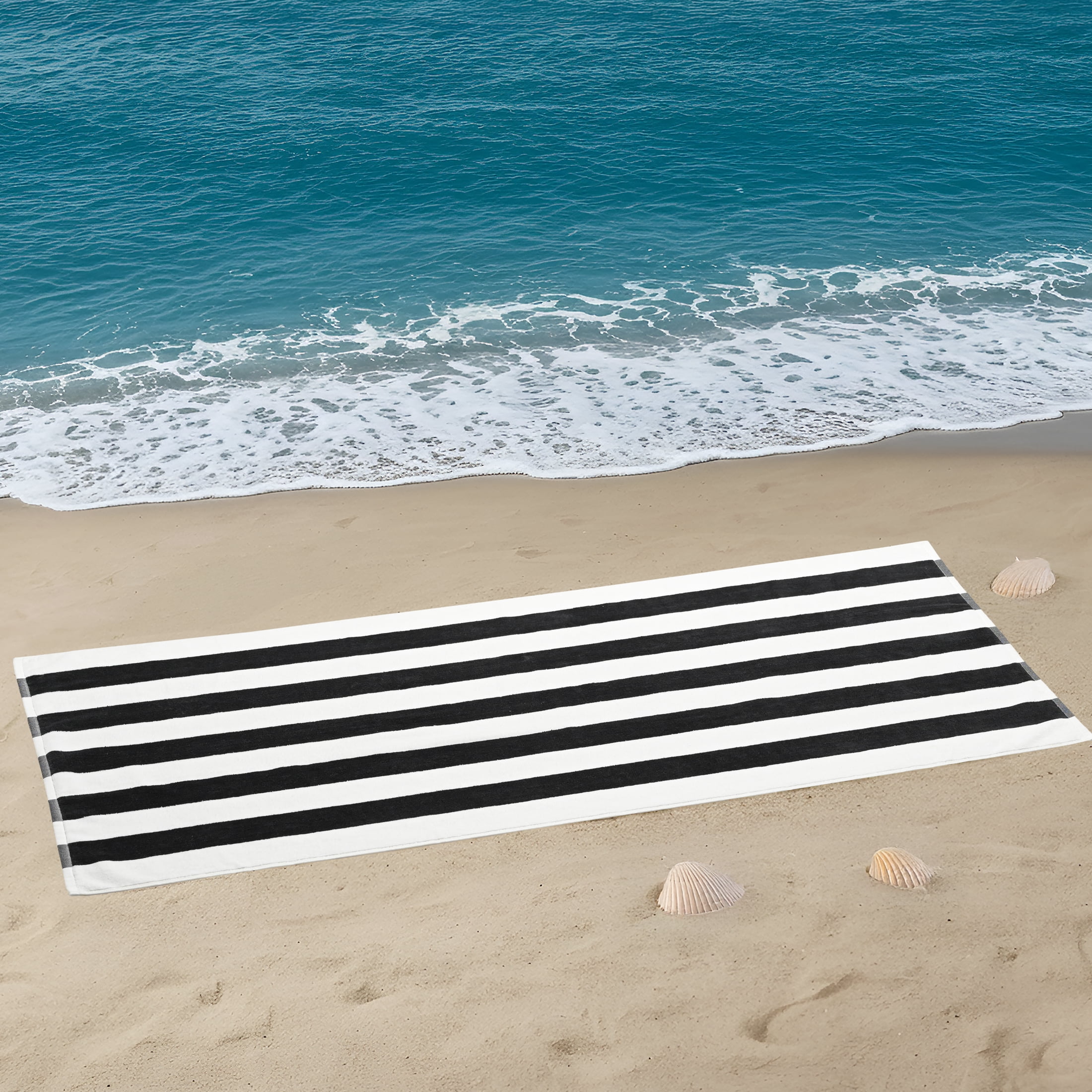 Mainstays Cabana Stripe Beach Towels, 4 Pack, 58 in x 28 in, Black