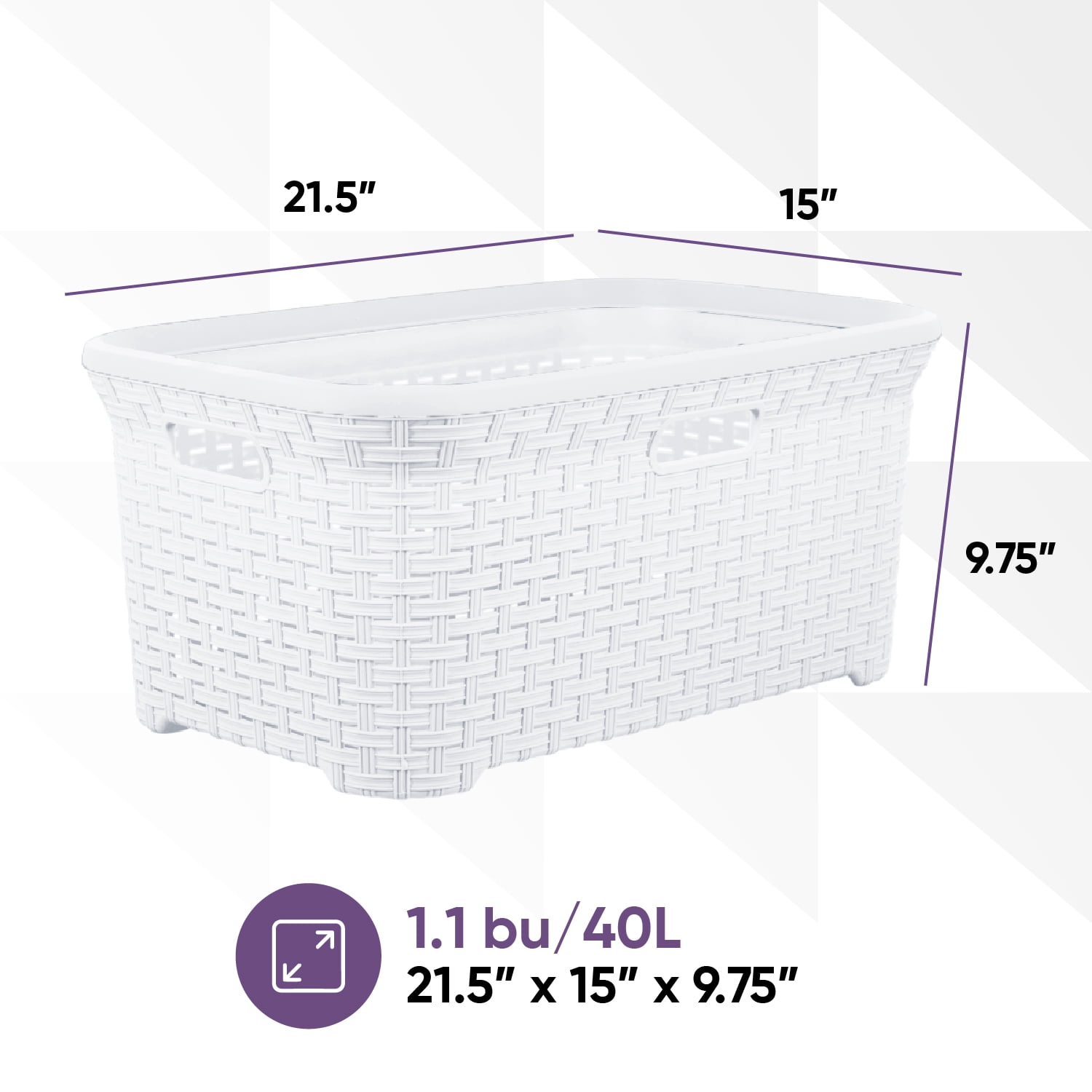 Superio Laundry Basket, Laundry Hamper, 50-liter wicker style basket with cutout handles, to storage dirty clothes, in washroom, or bedroom, white.