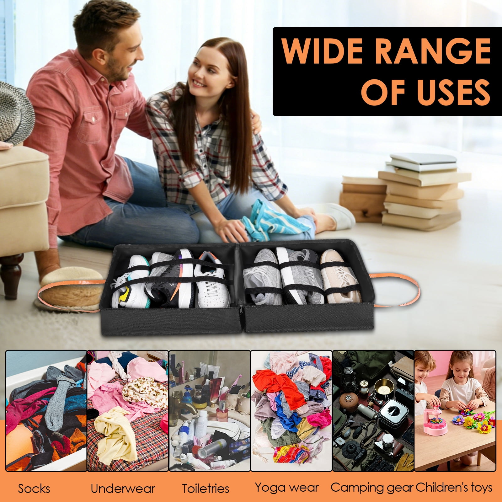 Wekvgz Shoe Bags with Pockets Zipper and Handle Large Capacity Travel Shoe Bag Organizer Waterproof Underwear Travel Bags for Luggage