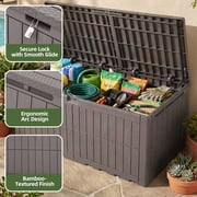 Dextrus 200 Gallon XL Resin Deck Box, Light Brown Waterproof Outdoor Storage Box, Lockable Container with 3-Person Bench Seating, Perfect for Patio Cushions, Garden Tools and Pool Supplies