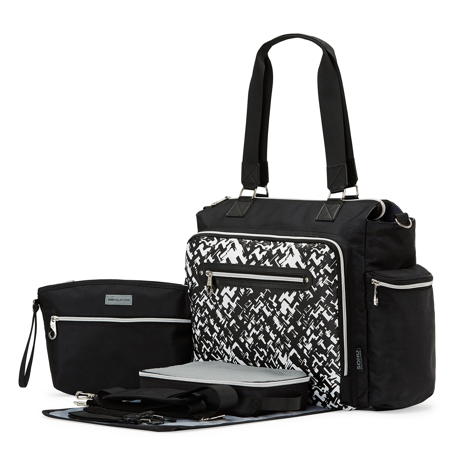 SoHo Tote Diaper Bag, Times Square, Granite Black, 6 Piece Set