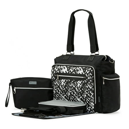 SoHo Tote Diaper Bag, Times Square, Granite Black, 6 Piece