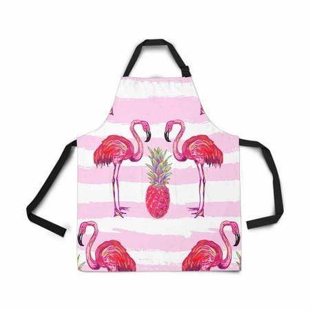 ASHLEIGH Adjustable Bib Apron for Women Men Girls Chef with Pockets Summer Tropical Pattern Flamingo Pineapple Novelty Kitchen Apron for Cooking Baking Gardening Pet Grooming Cleaning