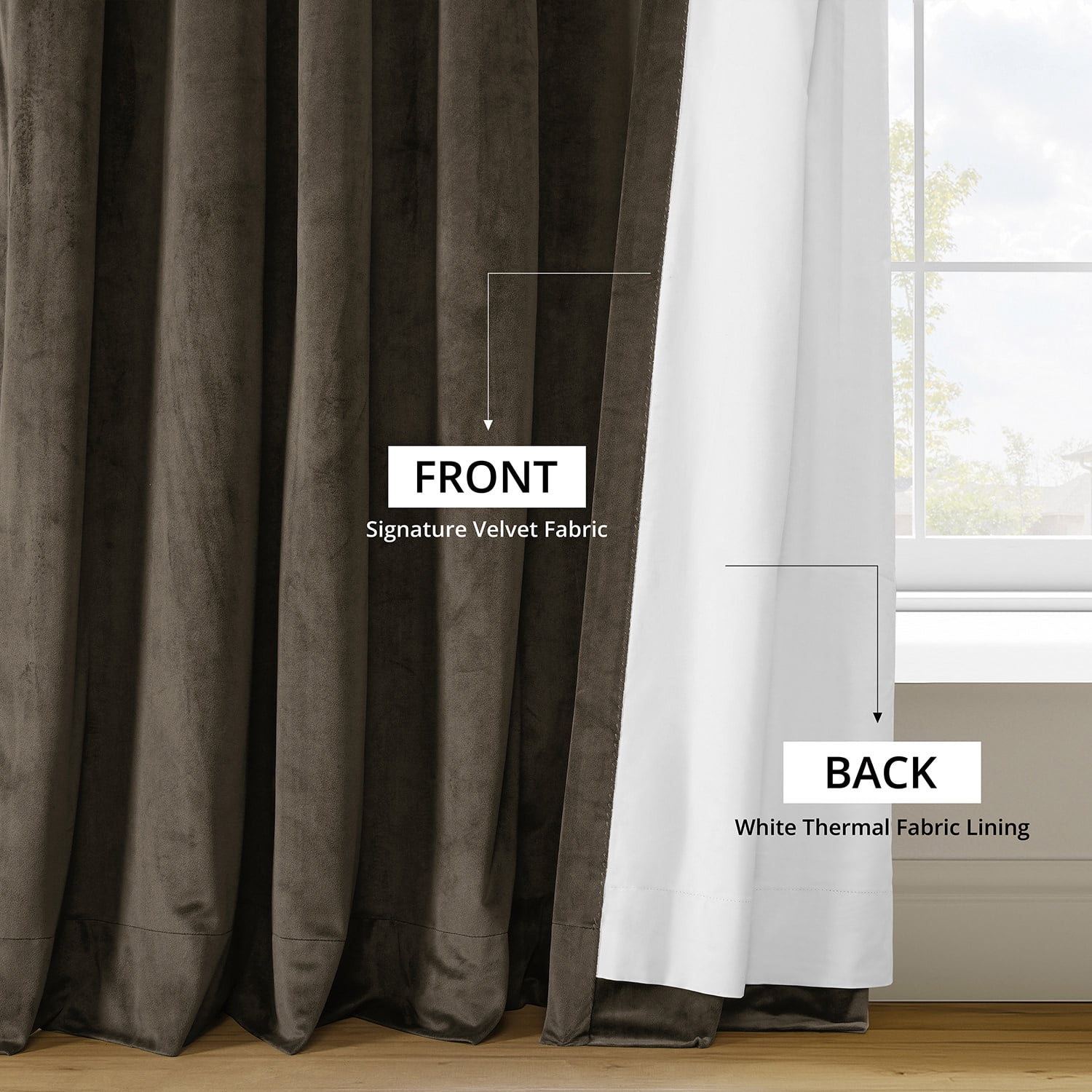 Half Price Drapes Signature Java Velvet Blackout Curtains For Bedrooms (1 Panel), 50WX 96L