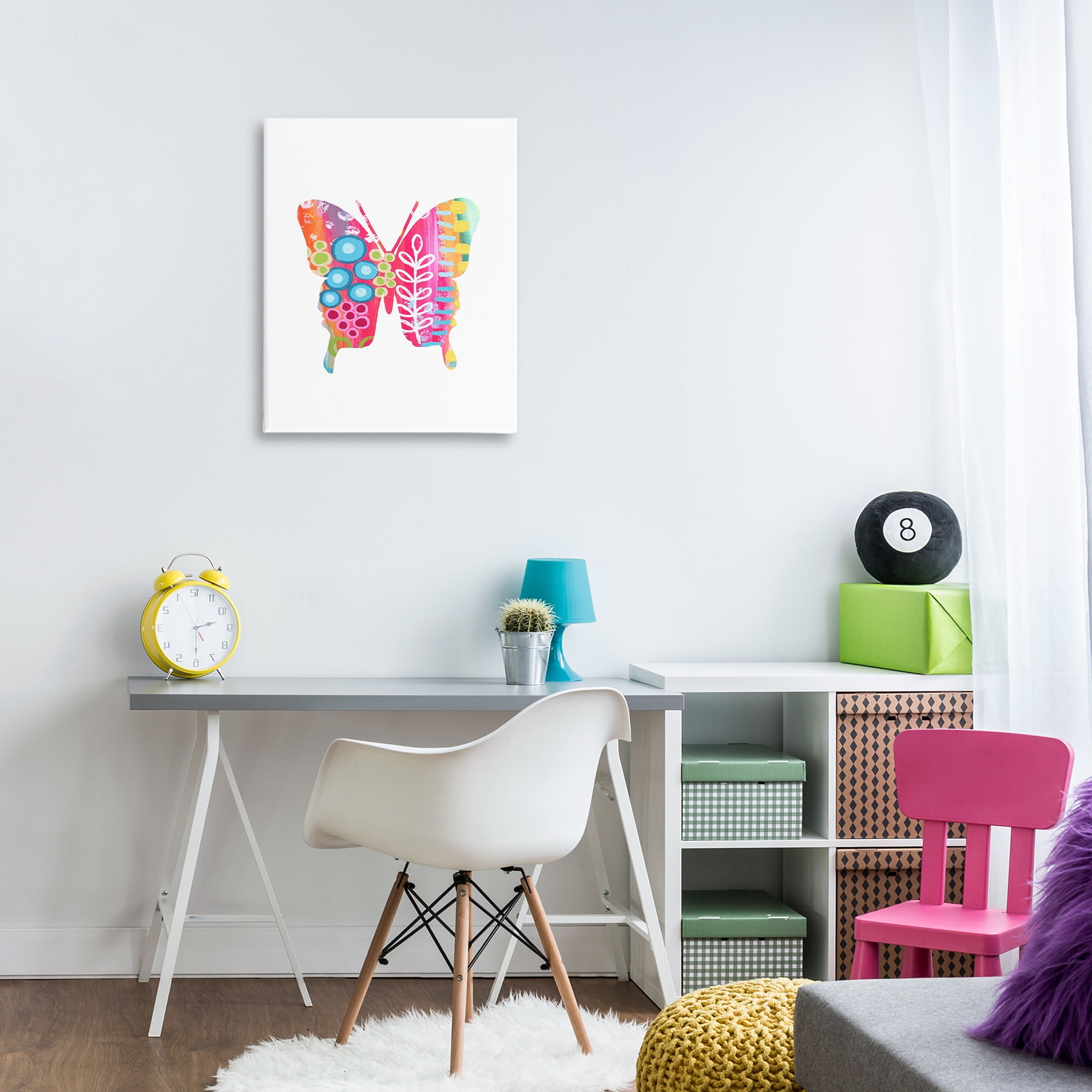 Stupell Industries Pink Florals Butterfly Animals & Insects Painting Gallery Wrapped Canvas Art Print Wall Art, 24 x 30