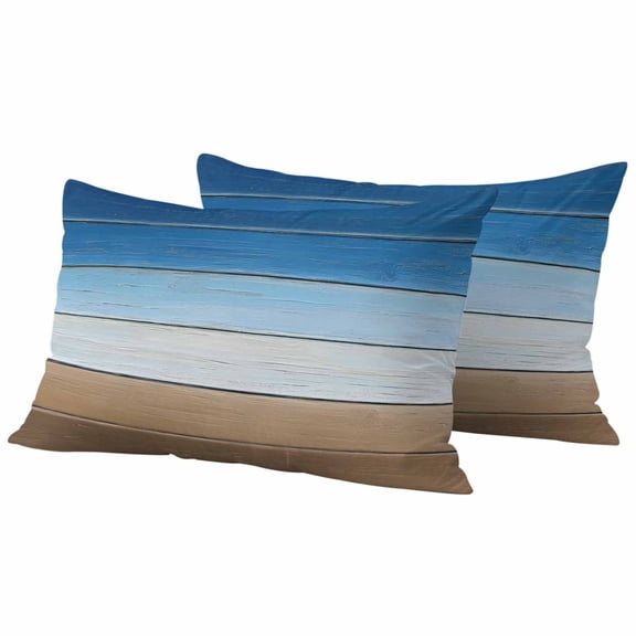 Outdoor Waterproof Pillow Covers Farm Brown Blue Gradient Wood Board Decorative Throw Pillow Protectors,Pillowcase Cushion Cases for Patio Sofa Garden Couch,20x12in,Pack of 2