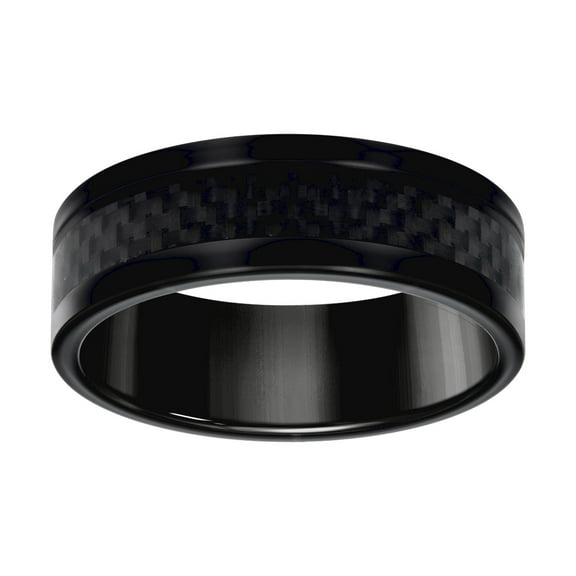 Stainless Steel Black-tone Mens Carbon Fiber Inlay Comfort-fit Wedding Band 8mm Size 9 Wedding Band for Men