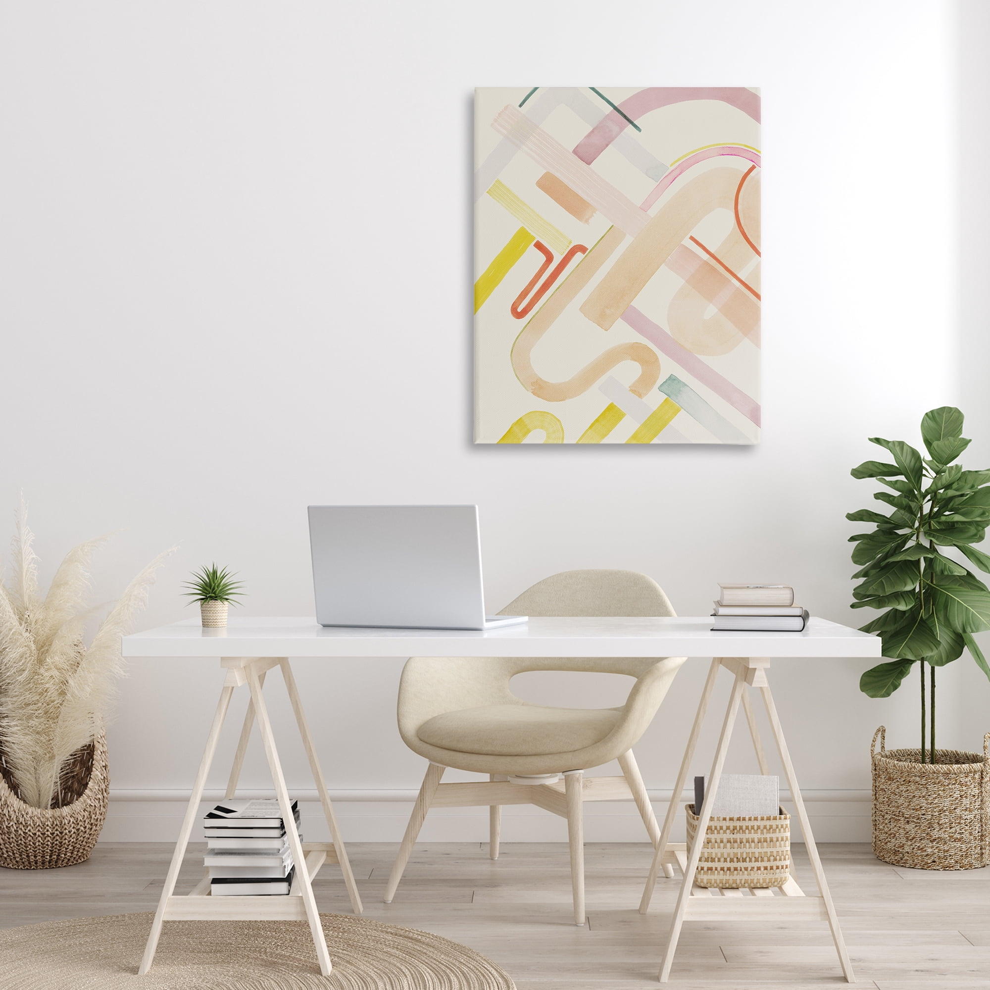 Stupell Industries Curved Forms Collage Abstract Painting Gallery Wrapped Canvas Art Print Wall Art, 30 x 40