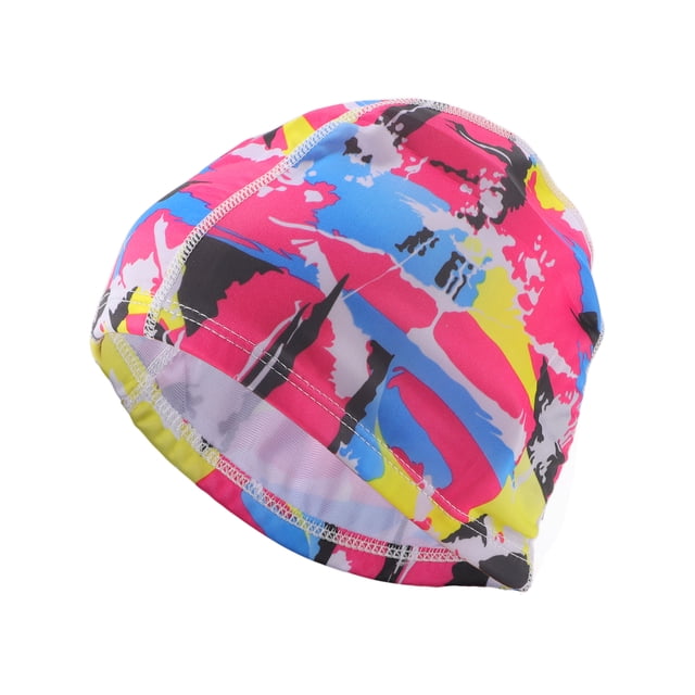 Gorro de Natación de Patrón de Salpicadura Rosa 1 Pc Elasticidad 5.91"x9.25" Rosa Azul Negro