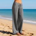 thumbnail image 2 of Women's Linen Wide Leg Pants – Drawstring Elastic Waist Casual Trousers with Pockets, Lightweight Cotton Blend for Summer Beach & Lounging(Grey,XXL), 2 of 6