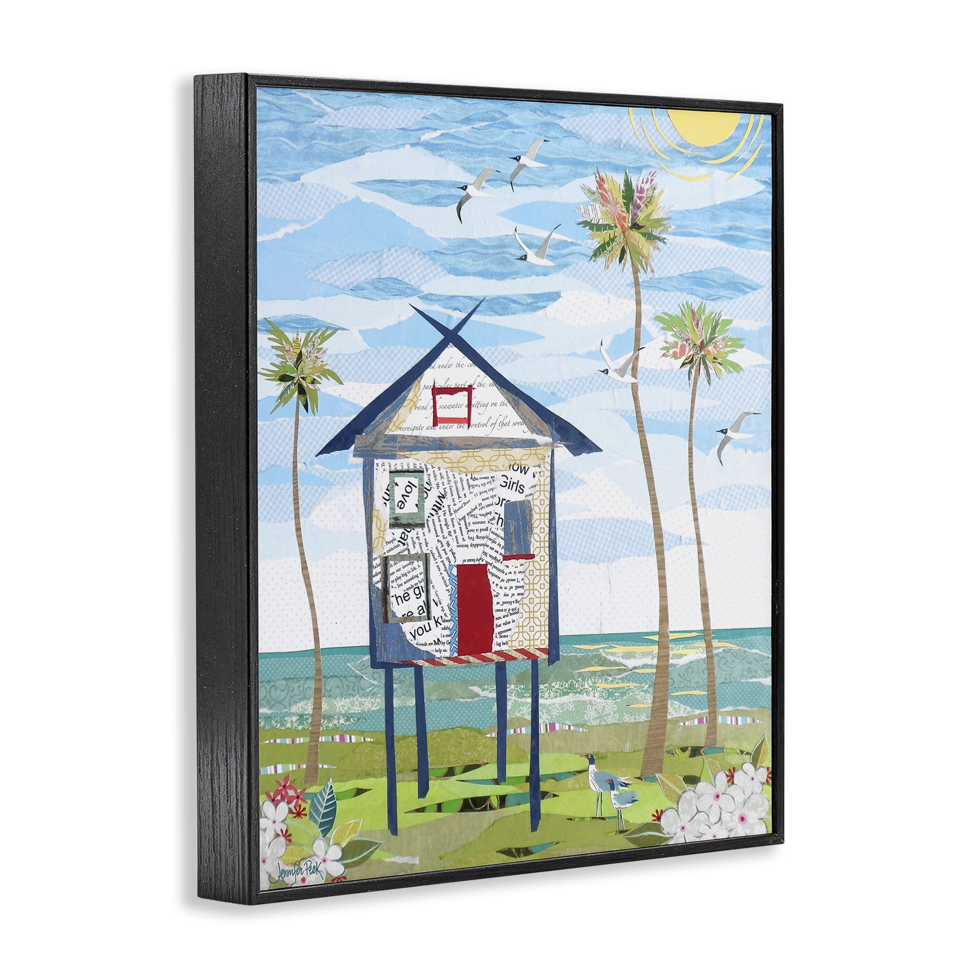 Stupell Industries Beach Vacation Getaway Coastal Painting Black Framed Art Print Wall Art, 16 x 20