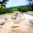 thumbnail image 3 of Clear Watch Band with Bumper Case Compatible for iWatch Series 10 46mm Women Men Girls, Silicone Jelly Transparent Soprts Strap with Clear Frame Cover for Apple Watch Series 10 46mm, Glitter Clear, 3 of 5