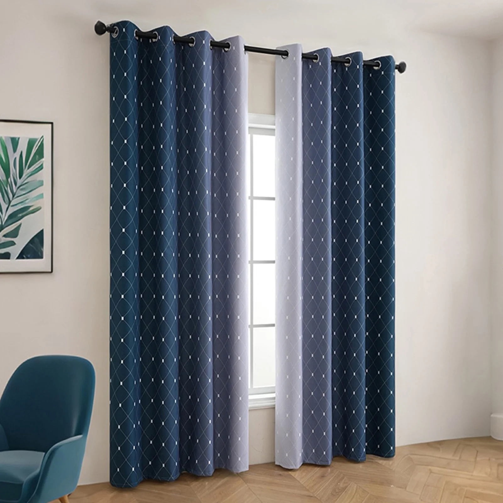 Blackout Curtains Gradient Window Drapes Bedroom Privacy Panels Thermal Insulated Room Darkening Curtains Modern Home Decor Blue