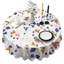 Pioneer Flower Floral Print Pattern Round Tablecloth 60"x60",Wrinkle Wipeable Table Cloth for Kitchen Dining Room Picnic Patio Party