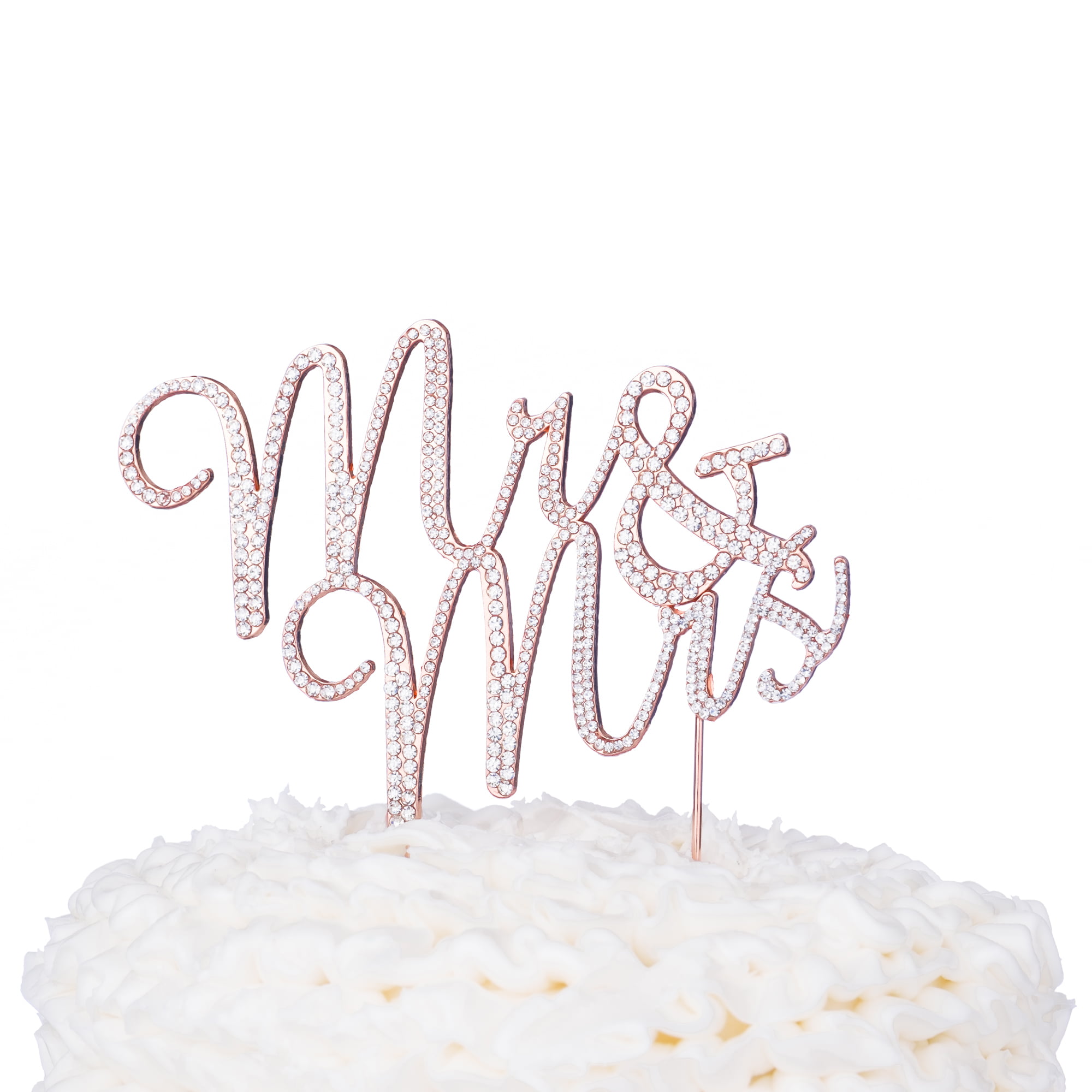 Rhinestone Diamond Monogram Decoration Mr & Mrs Gold Wedding Cake Topper 