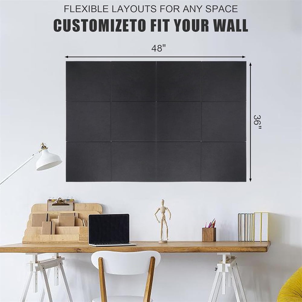 Yahome 12Pcs Large Cork Boards for Walls Cork Board 48 x 36 Inch ulletin Boards Alternative Cork Board for Office Home Classroom (Black)