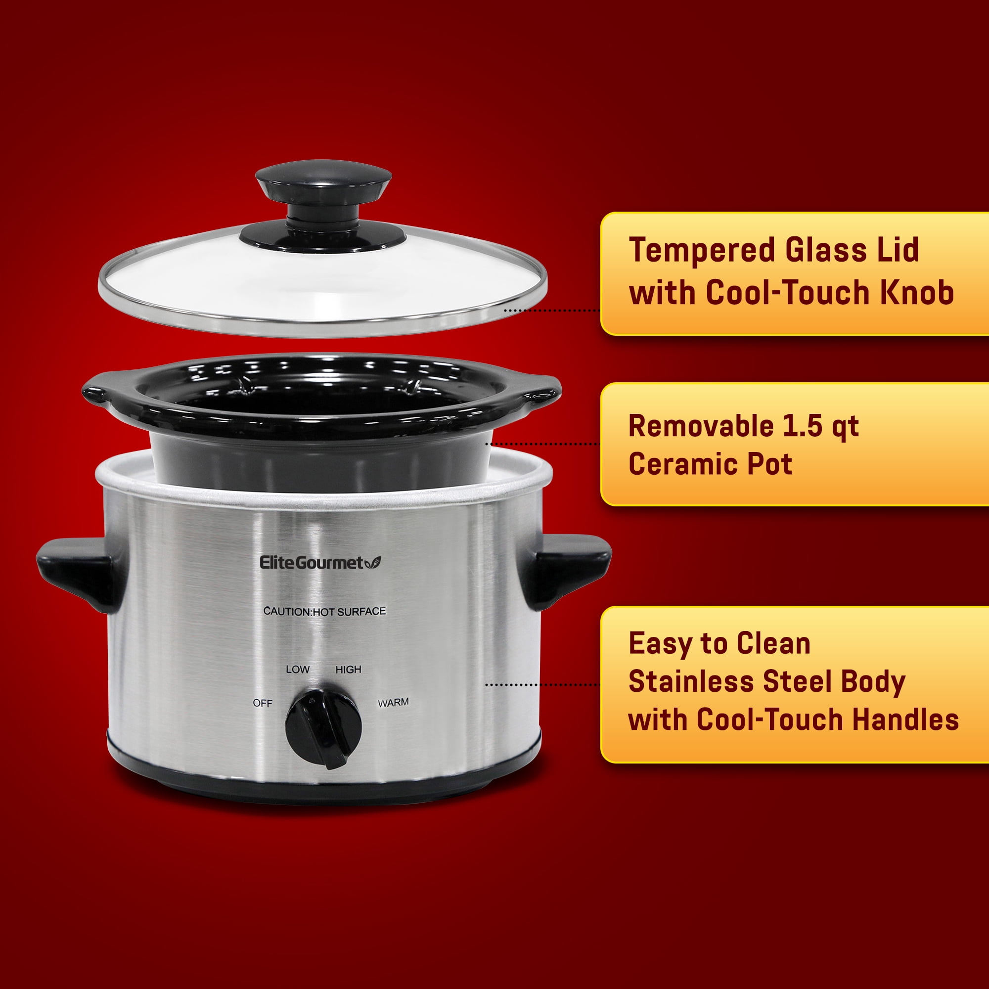 Elite Cuisine 1.5 qt. Mini Slow Cooker in Stainless Steel - 9455764
