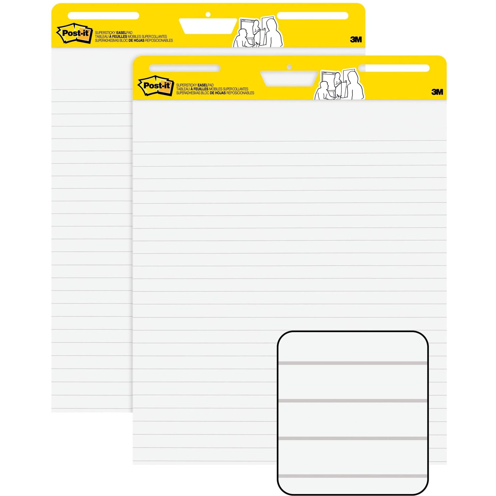Post-it® Super Sticky Easel Pads, 25" x 30", 2 Pads, 30 Sheets/Pad, Lined, School Supplies for Classrooms, White