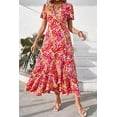 thumbnail image 4 of PRETTYGARDEN Women's Summer Wrap Maxi Dress Casual Boho Floral V Neck Short Sleeve Ruffle Hem Split Beach Long Dresses, 4 of 8