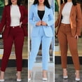 thumbnail image 2 of 2 Pcs/Set Lady Formal Coat Pants Set Turn-down Collar Double-breasted Long Sleeves Jacket Slim Fit Pure Color Trousers Casual Daily Wear Commuting Outfit, 2 of 8
