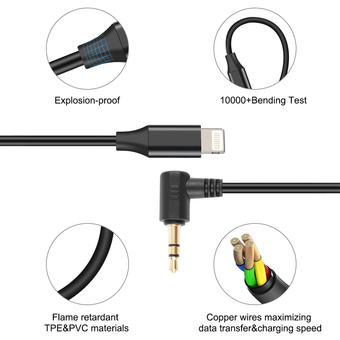 QKOO 3.5mm TRS Male to 8 Pin Male Live Microphone Audio Adapter Cable for PU3153 / PU3154 (Black)