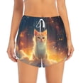 thumbnail image 2 of Picia Starry Sky Constellation Cat Pattern Women's 2 in 1 Athletic Running Shorts High Waisted Workout Casual Gym Sweat Shorts with Comfy Liner Zipper Pockets-Small, 2 of 9