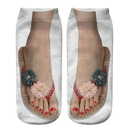 

New Novelty Funny 3D Printed Breathable Women s Ankle Socks Funny Three-dimensional Flip-flops/Bone Printing Short Socks