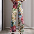 thumbnail image 3 of Joernso Women Retro Casual Pants Mid-rise Button Zipper Fly Wide Leg Long Trousers with Pockets Digital Floral Print Leisure Trousers Streetwear, 3 of 7