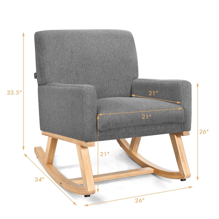 Finihen Rocking Chair, Upholstered Rocking Chair with and Solid Wood Base, Office Rocking Armchair, Comfortable Rocker for Living Room, Bedroom, Study Room, Gray Finihen Rocking Chair, Upholstered Rocking Chair with and Solid Wood Base, Office Rocking Armchair, Comfortable Rocker for Living Room, Bedroom, Study Room, Gray