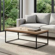 Walnut Coffee Table | Modern Industrial Rectangular Table With Black Metal