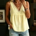 thumbnail image 3 of Linen Tank Tops for Women Petite Lace Trim V Neck Sleeveless Cotton Shirts Summer Casual Vacation Beach Boho Camis, 3 of 3