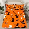 thumbnail image 2 of Manfei Halloween Cat Bed Sheets Set Queen Size, Gothic Skull Skeleton Bedding Queen Size, Orange Queen Sheet Sets, Super Cozy Room Decor, 4 Pieces, 2 of 7