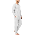 thumbnail image 4 of HAJWOH Mens Pajamas Set Long Sleeve Sleepwear Crew Neck 2 Piece Loungewear Nightshirt Top & Pants with Pockets, 4 of 5