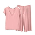thumbnail image 2 of Ndbuld Sweater Sets Women 2 Piece Lounge Sets Short Sleeve Knit Pullover Tops Wide Leg Pants Sales Today Clearance Pink 2XL, 2 of 3