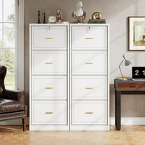 Finmind 4-Drawer File Cabinet, Vertical Filing Cabinet with Lock for A4/Letter/Legal Size Files Set of 2, White