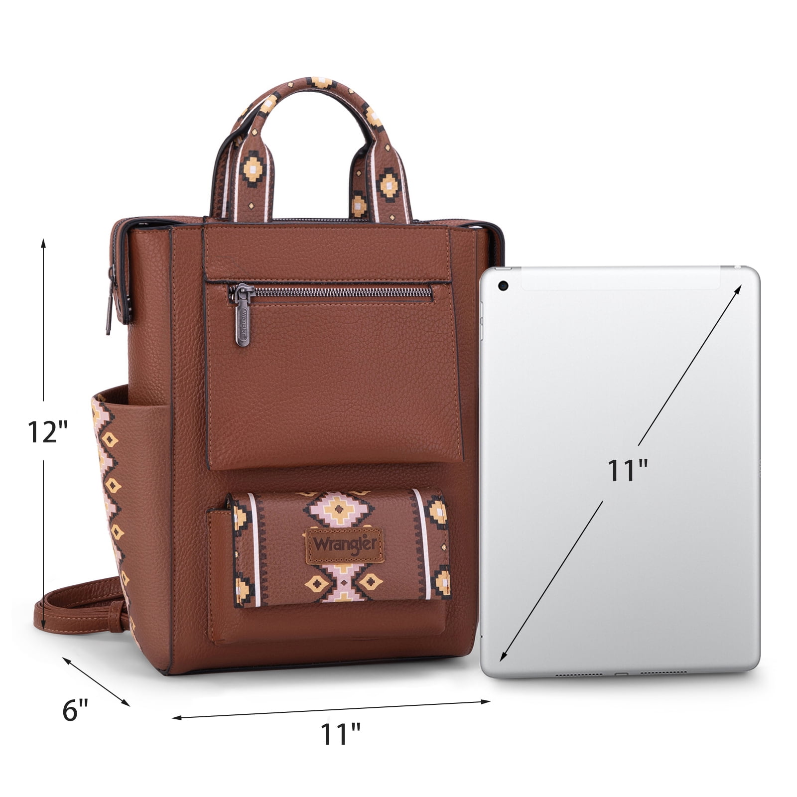 Wrangler Aztec Women Backpack Purse Convertible Fashion Ladies Anti Theft with Adjustable Strap, Dark Brown