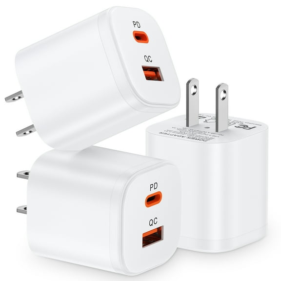 USB C Charger Block,Zacenei 3Pack 20W PD&QC3.0 Android Type C Charger Block Dual USB C Wall Charger Block Phone Charger Adapter Plug USB C Brick Power Delivery Quick Fast Type C Charging Block,White