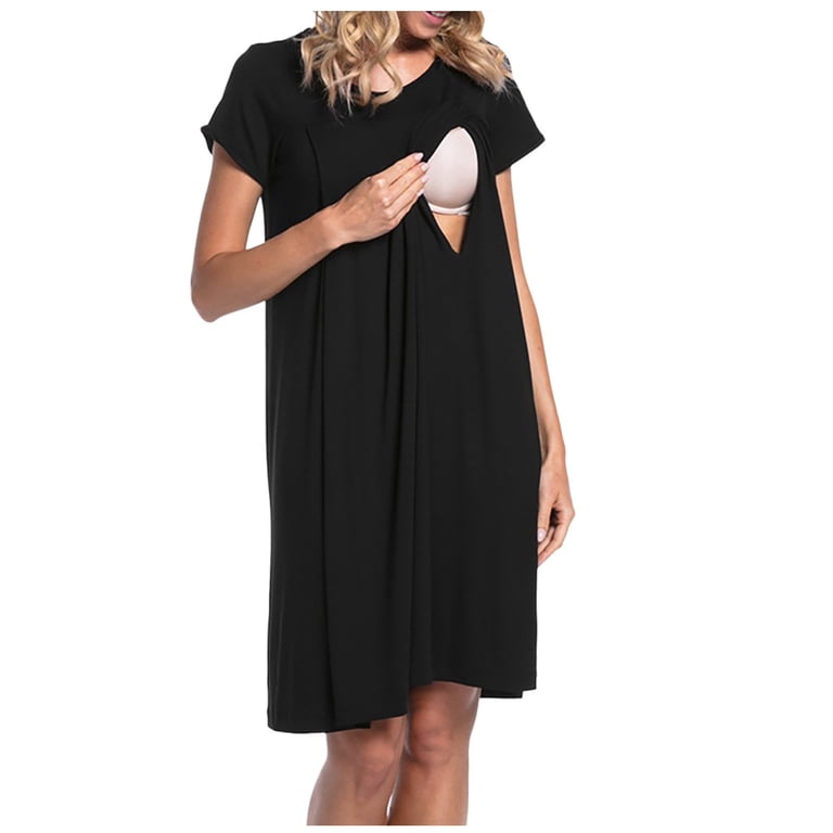 Jinhomg Nursing Friendly Dresses for Women Casual Loose Short Sleeve Midi Dress Lightweight Cozy Pregnancy Breastfeeding Clothes Black L Jinhomg Nursing Friendly Dresses for Women Casual Loose Short Sleeve Midi Dress Lightweight Cozy Pregnancy Breastfeeding Clothes Black L