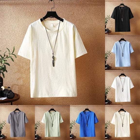 Cotton T Shirts for Men Pack Short/long Sleeve Big & Tall Breathable Gym & Tennis Tshirts Snug Fit Solid Color Round Neck Summer Beach Basic Activewear