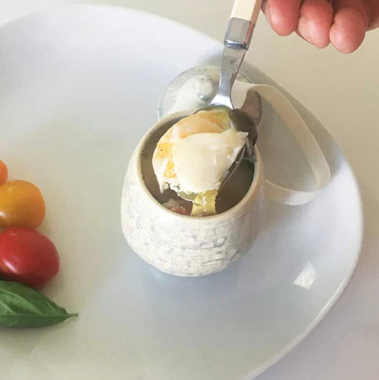 AggCoddler - Scandinavian Porcelain Egg Coddler with Simple Lid - Minimalist Design Egg Poacher Cooker for Quick and Easy Breakfast or Elegant Display - Lea Love Pearl/White