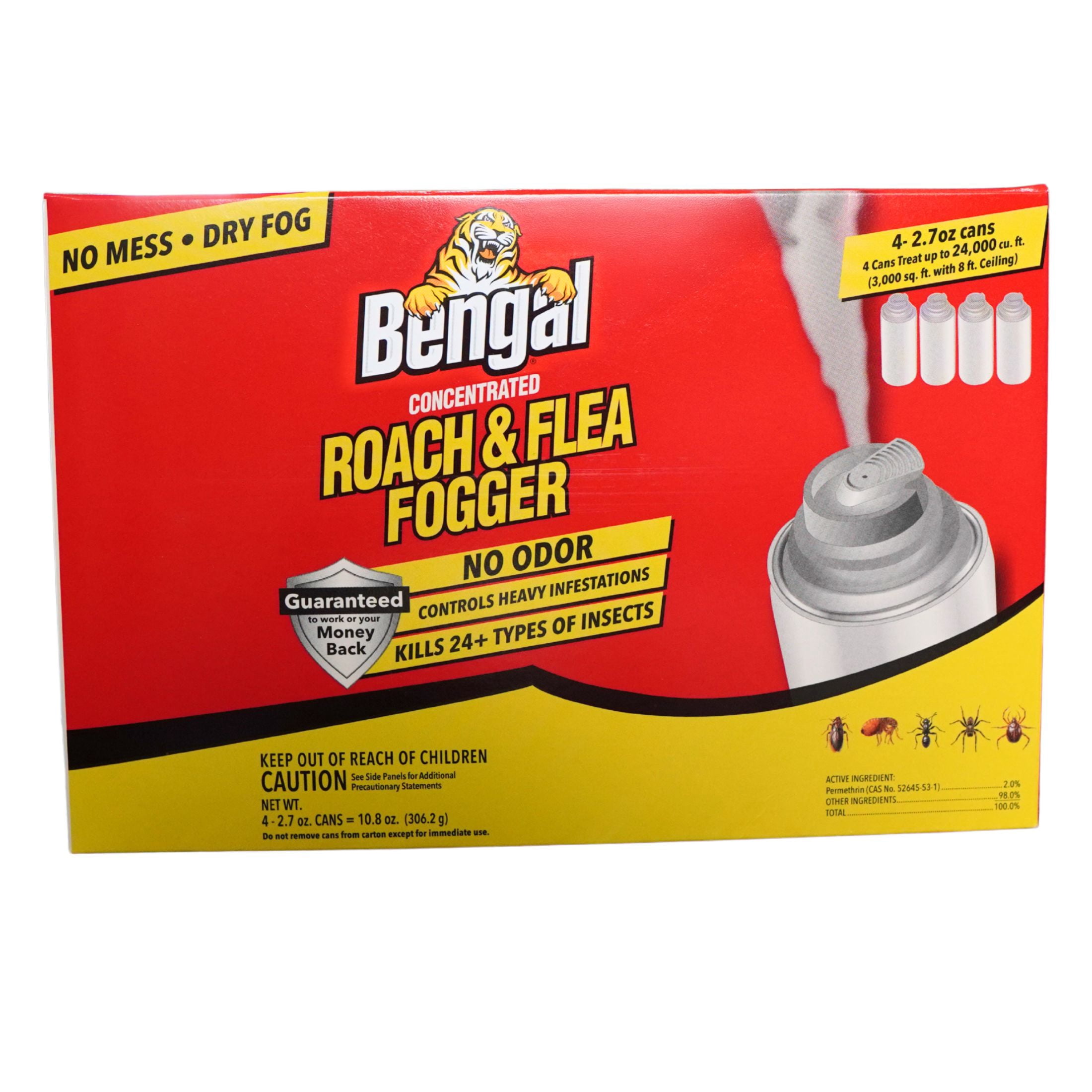 (2 pack) Bengal Concentrated Roach and Flea Fogger, Odorless Mess-Free Dry Fog, 4 Count, 2.7 oz Aerosol Cans