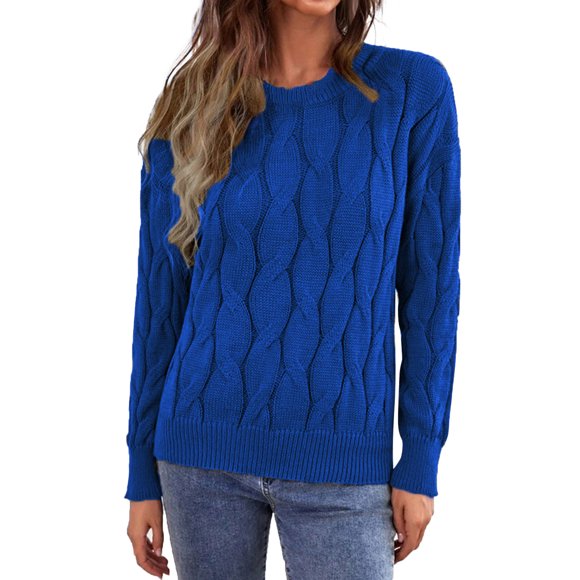 Womens Sweaters 2022 Cute Elegant Soft Crewneck Long Sleeve Hollow Cable Knit Pullover Sweaters Tunic Tops