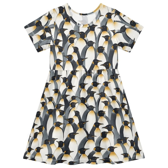 joogoo Penguins Pattern Girls' Short Sleeve Dress Kids Dresses 5-6T