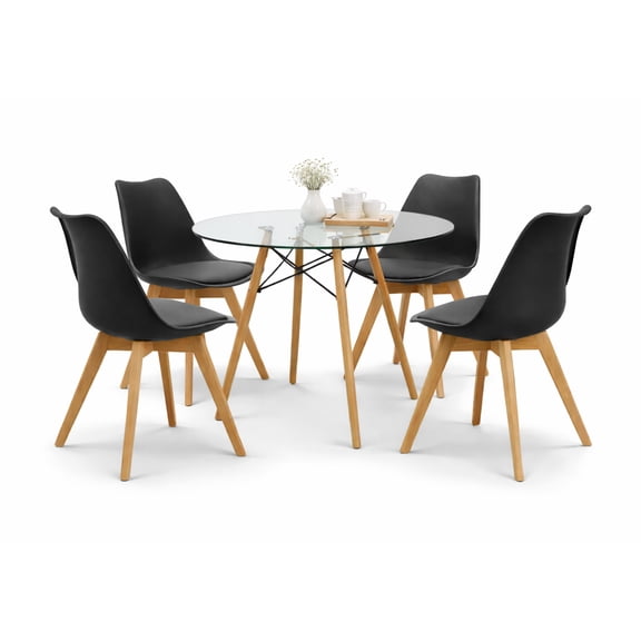 Set de 4 Sillas y Comedor Mundo In  Sillas Frankfurt Negra y Comedor de Cristal Oslo