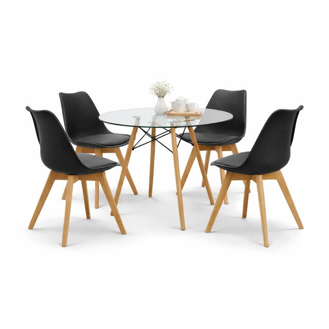 Set de 4 Sillas y Comedor Mundo In Sillas Frankfurt Negra y Comedor de Cristal Oslo