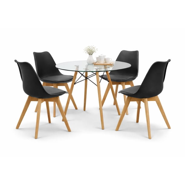 Set de 4 Sillas y Comedor Mundo In Sillas Frankfurt Negra y Comedor de Cristal Oslo