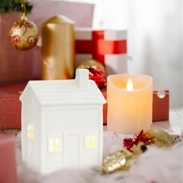 Xihbxyly Figura de Pueblo Navideño, Casa de Cerámica de Porcelana, Luz Led Sin Llama, Decoración Navideña, Ideal para Mesa, Oficina o Dormitorio, Regalo para Los Amantes de La Navidad, 1 Pieza