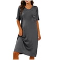 thumbnail image 2 of Gamivast Nightgowns for Women Short Sleeve Crew Neck T Shirt Dress with Pocket Solid Soft Comfy Sleepwear Loose Casual Nightwear Loungewear Pajama Dress, 2 of 8