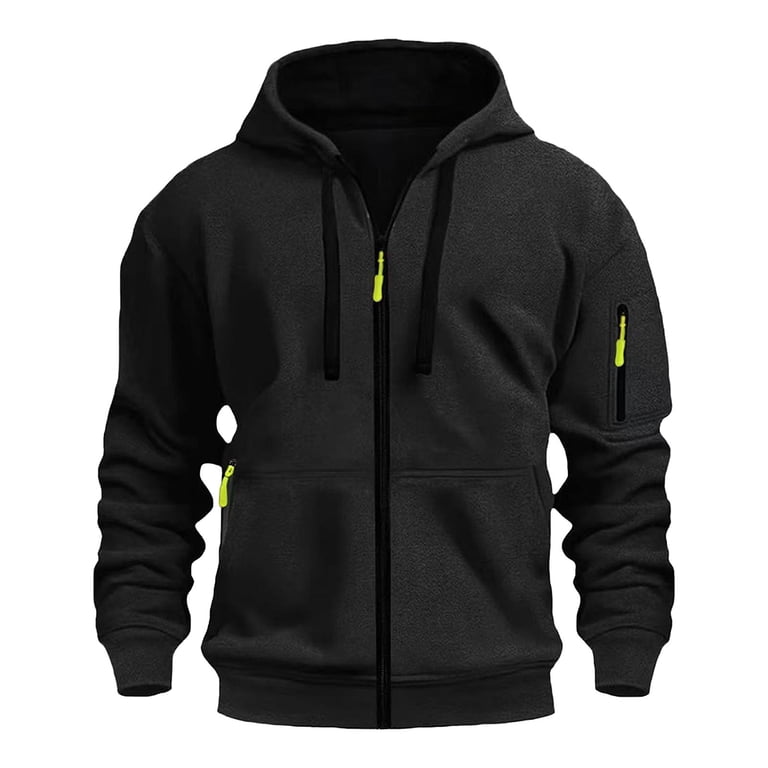 Lovzfmll Zip Up Hoodie for Men, Solid Color Casual Long Sleeve